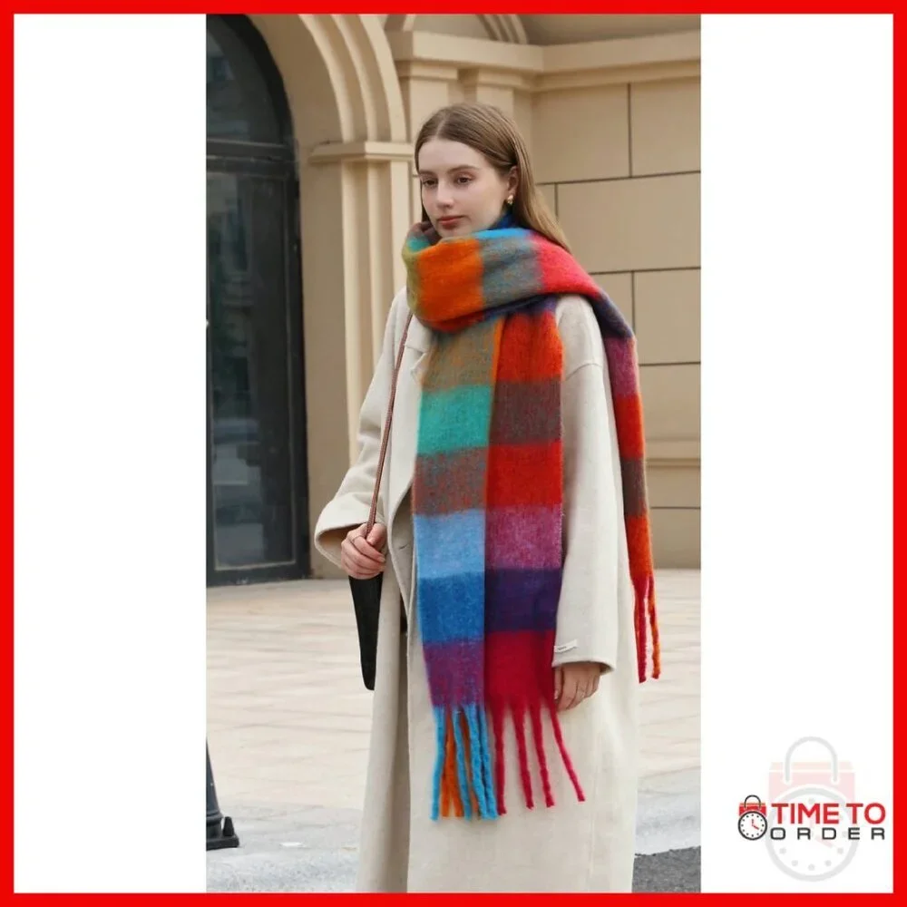 Extra Large Thick Winter Scarf Shawl Blanket Wrap Soft Warm Plaid - Picture 8 of 8
